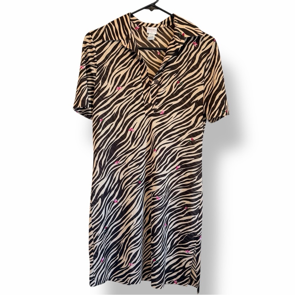 Malizia La Perla Vintage mesh tiger print tunic sleep dress, sz 42 (Small)